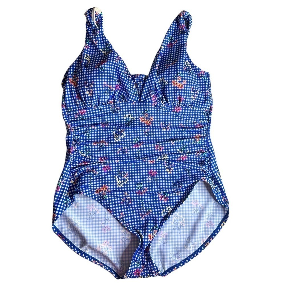 Lands’ End Gingham and Floral Swimsuit. Size 14